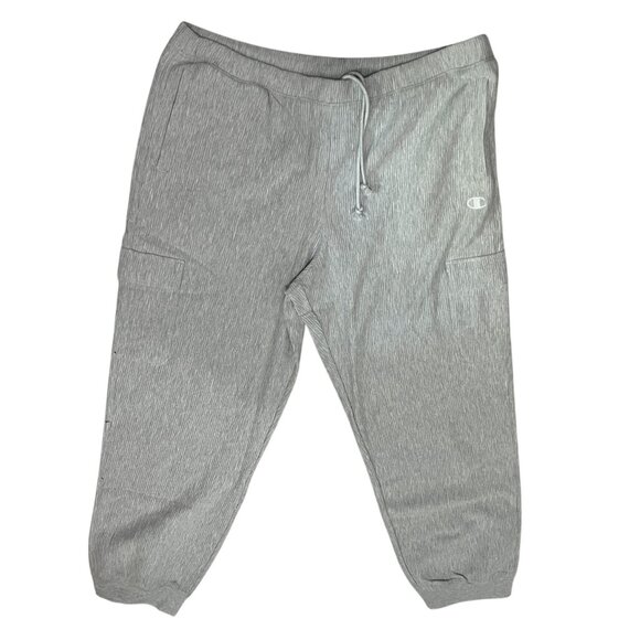 Champion Ribbed Drawstring Casual Cargo Jogger Sweatpants Sz 2XL Grey Mens - Picture 2 of 10